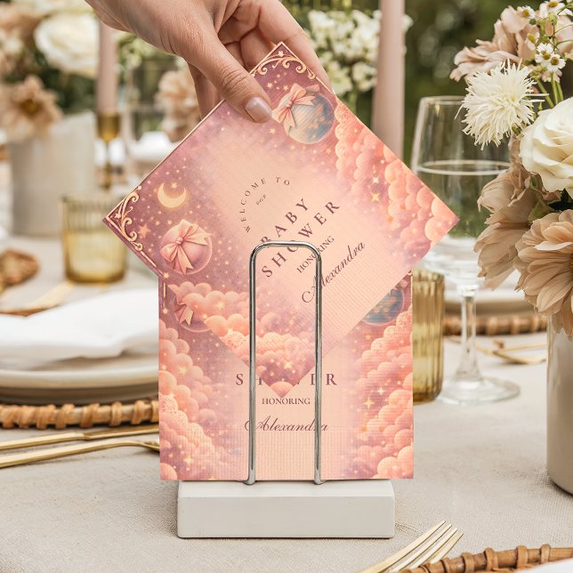 Servilleta De Papel Pink Celestial Bows Clouds Baby Shower (Subido por el creador)