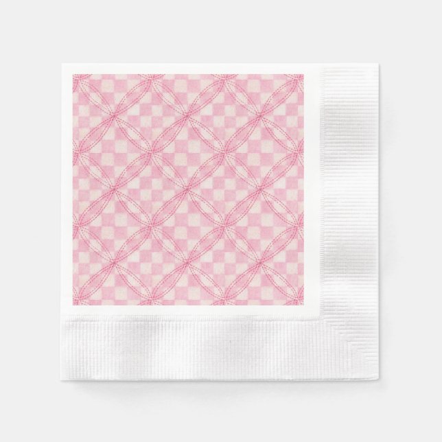 Servilleta De Papel PINK CHECK CUILT Cocktail Paper Napkins (Anverso)