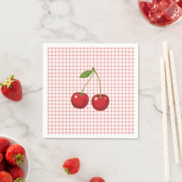 Servilleta De Papel Pink Checked Paper Plates with Cherries 