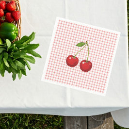Servilleta De Papel Pink Checked Paper Plates with Cherries