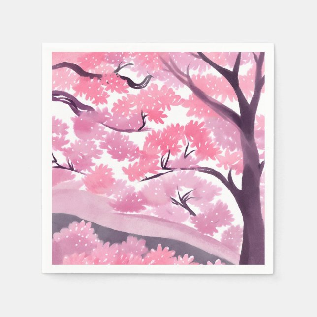 Servilleta De Papel Pink Cherry Blossom | Nature Watercolor Painting (Anverso)