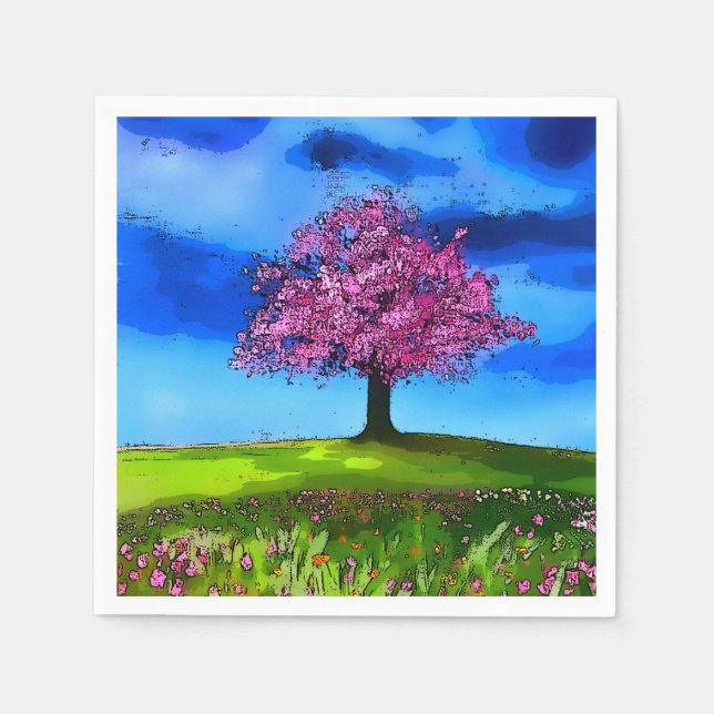 Servilleta De Papel Pink Cherry Tree (Anverso)