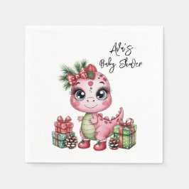 Servilleta De Papel Pink Christmas Dino Girl Baby Shower