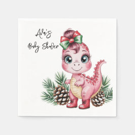 Servilleta De Papel Pink Christmas Dino Girl Baby Shower