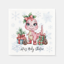 Servilleta De Papel Pink Christmas Dino Girl Baby Shower