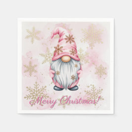 Servilleta De Papel Pink Christmas Gnome Gold Snowflakes