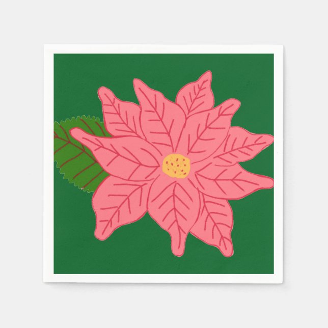 Servilleta De Papel Pink Christmas Poinsettia  (Anverso)