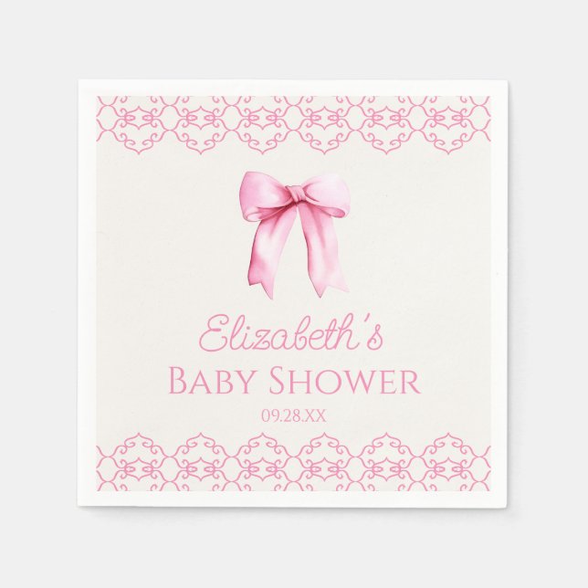 Servilleta De Papel Pink Coquette Bow Baby Shower (Anverso)