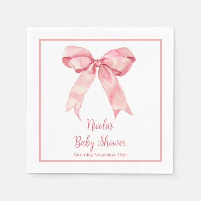 Servilleta De Papel Pink Coquette Bow Baby Shower (Anverso)
