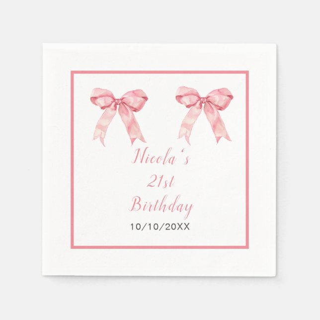 Servilleta De Papel Pink Coquette Bow Birday Party (Anverso)