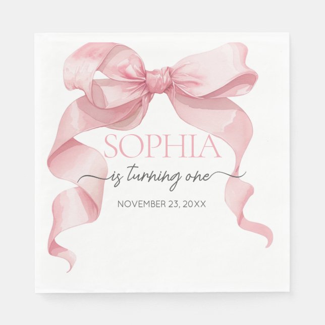 Servilleta De Papel Pink Coquette Bow Birthday Party  (Anverso)