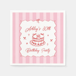 Servilleta De Papel Pink Coquette Striped Vintage Hand Drawn Birthday