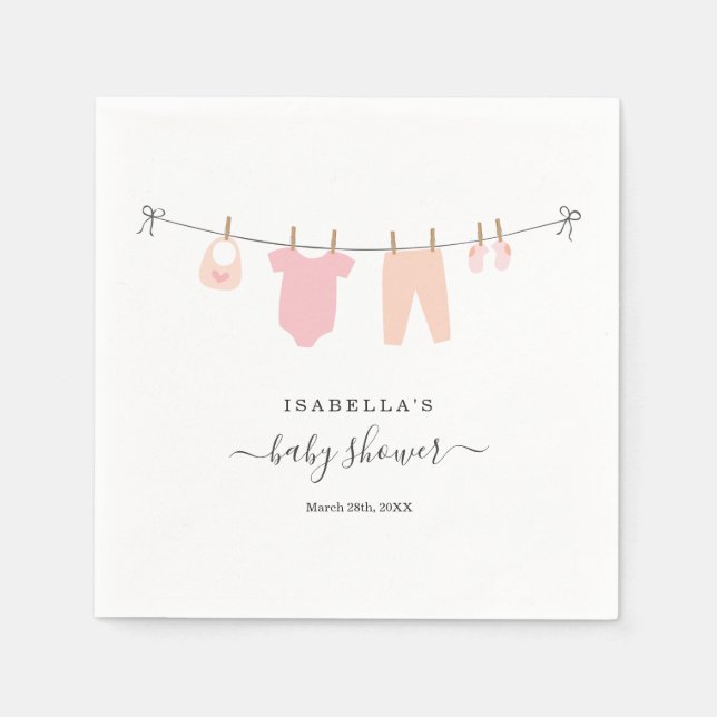 Servilleta De Papel Pink & Coral del Chica Baby Shower personalizado (Anverso)