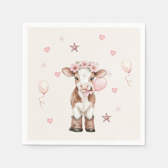 Servilleta De Papel Pink Cowgirl Birthday | Farm Theme 1st  (Anverso)