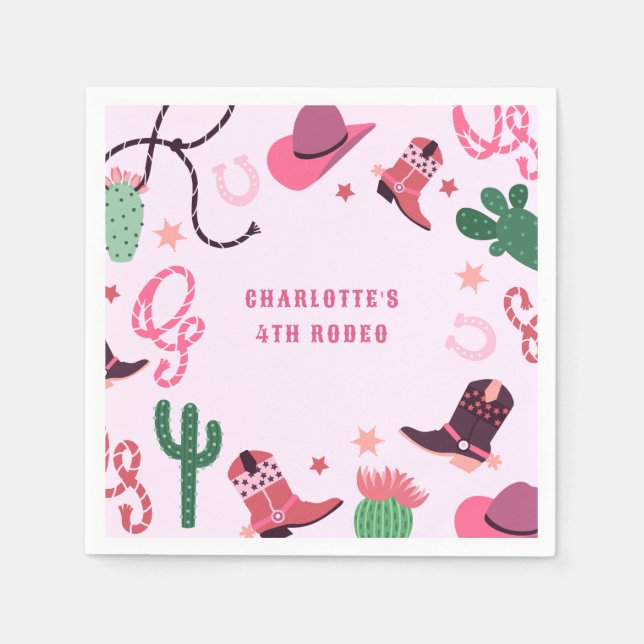 Servilleta De Papel Pink Cowgirl Rodeo Western Birday Party (Anverso)