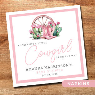 Servilleta De Papel Pink Cowgirl Western Cactus Baby Shower