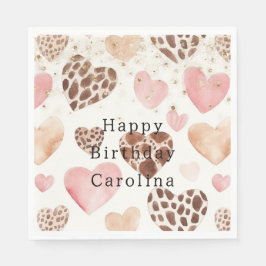 Servilleta De Papel Pink Cream Animal Hearts Gold Sparkle Birthday