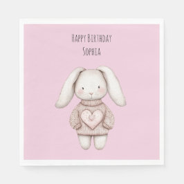 Servilleta De Papel Pink Cute Bunny Pink Sweater Heart Birthday