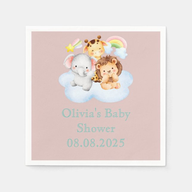 Servilleta De Papel Pink cute safari animals (Anverso)