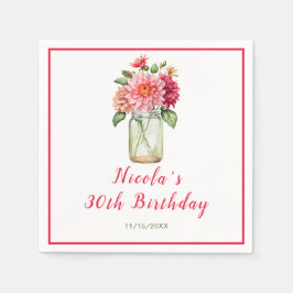 Servilleta De Papel Pink Dahlias Mason Jar Birthday Party