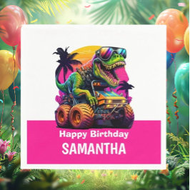 Servilleta De Papel PINK Dino-Mite MONSTER TRUCK Fiesta de cumpleaños