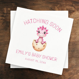 Servilleta De Papel Pink Dinosaur Watercolor Hatching Soon Baby Shower