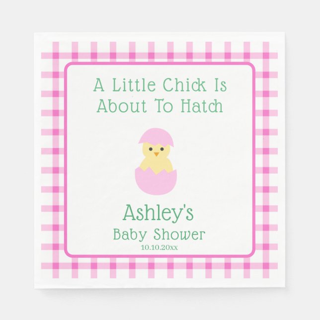 Servilleta De Papel Pink Egg Little Chick To Hatch Girl Baby Shower  (Anverso)