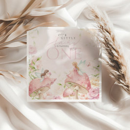 Servilleta De Papel Pink Fairy Mushroom Floral Garden 1st Birthday