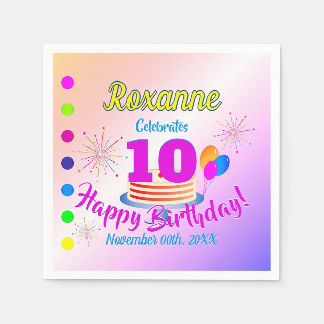 Servilleta De Papel PINK Feliz décimo cumpleaños | Editable (Anverso)
