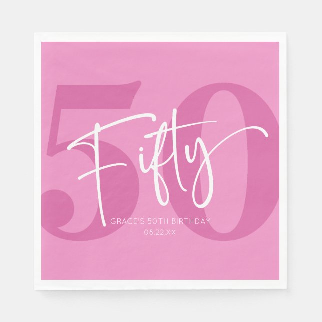 Servilleta De Papel Pink Fifty 500th Birthday Party (Anverso)