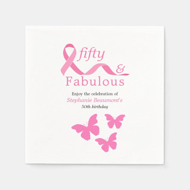 Servilleta De Papel Pink Fifty Fabulous Fighting Cancer 50th Birthday (Anverso)