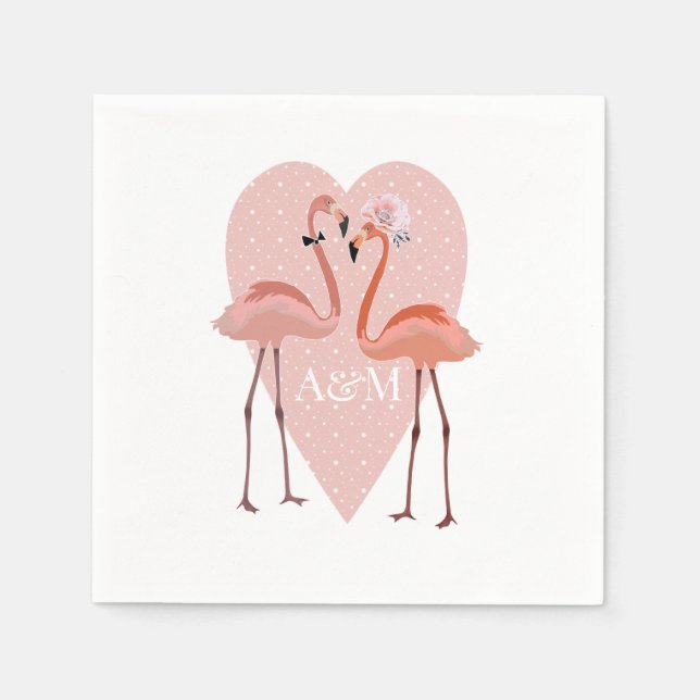 Servilleta De Papel Pink Flamingo elegante amor al corazón dulce (Anverso)