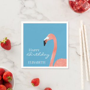 Servilleta De Papel Pink Flamingo Feliz cumpleaños nombre personalizad