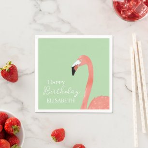 Servilleta De Papel Pink Flamingo Feliz cumpleaños nombre personalizad