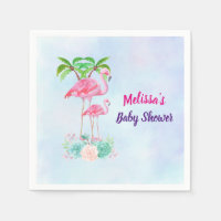 Pink Flamingo Momma & Baby with Palm Trete