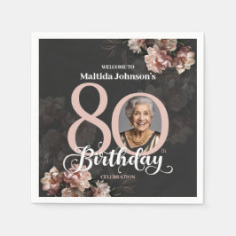 Servilleta De Papel Pink Floral 80 cumpleaños