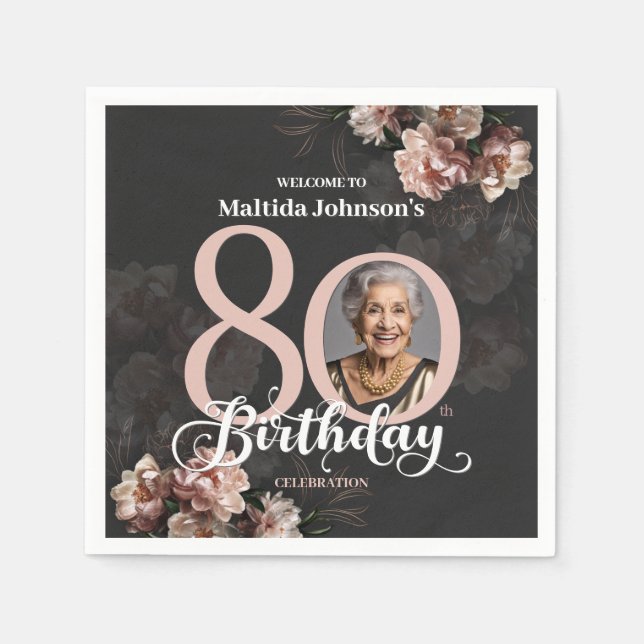 Servilleta De Papel Pink Floral 80 cumpleaños (Anverso)