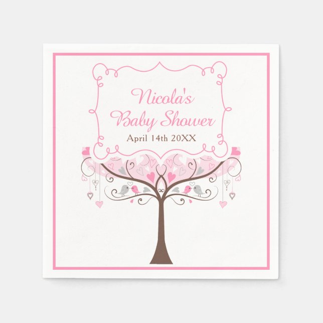 Servilleta De Papel Pink Floral Bird Baby Shower (Anverso)