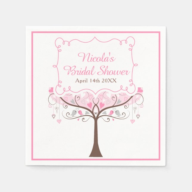 Servilleta De Papel Pink Floral Bird Bridal Shower  (Anverso)