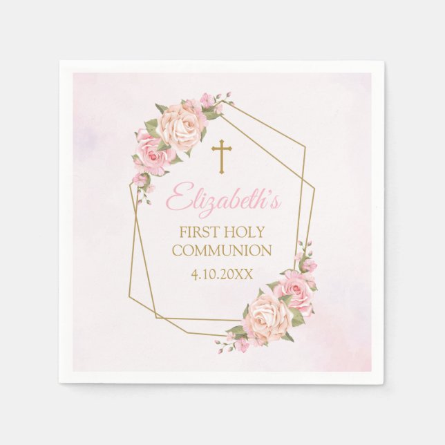 Servilleta De Papel Pink Floral Communion (Anverso)