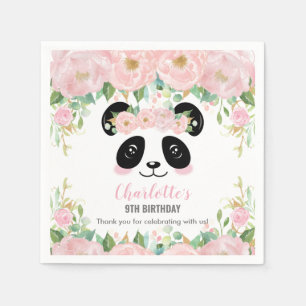 Servilleta De Papel Pink Floral Cute Panda Nacimiento Fiesta