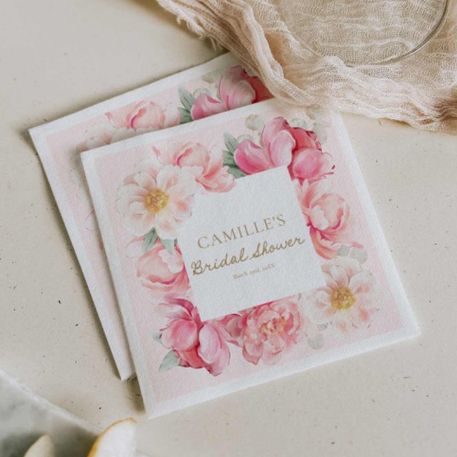 Servilleta De Papel Pink Floral Garden Bridal (Chic Pink Floral Bridal Shower Paper Napkins
)