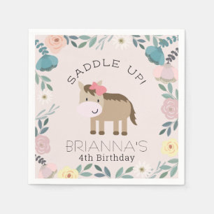 Servilleta De Papel Pink Floral Garden Horse Chica Napkins Nápoles de 