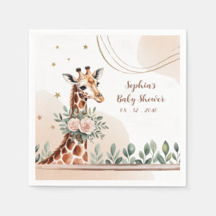 Servilleta De Papel Pink Floral Girafa Safari Baby Shower