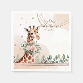 Servilleta De Papel Pink Floral Girafa Safari Baby Shower
