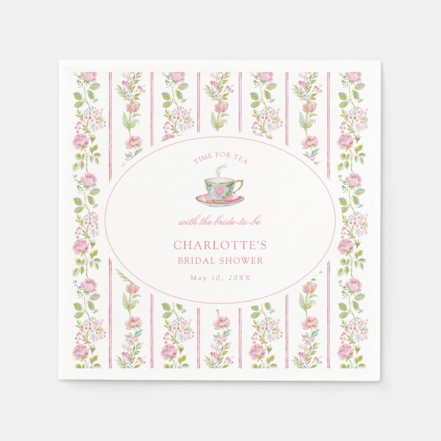 Servilleta De Papel Pink Floral Grandmillennial Bridal Tea Party  (Anverso)