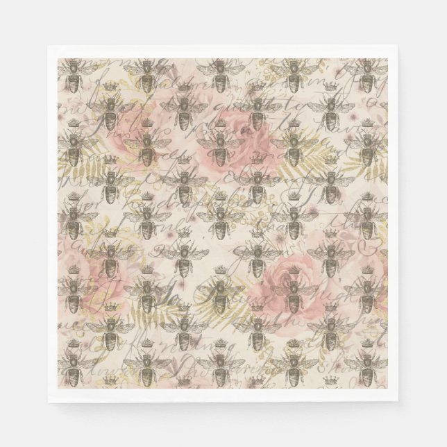 Servilleta De Papel Pink Floral Honeybee (Anverso)