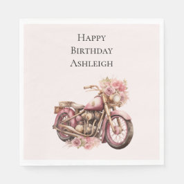 Servilleta De Papel Pink Floral Motorcycle Birthday