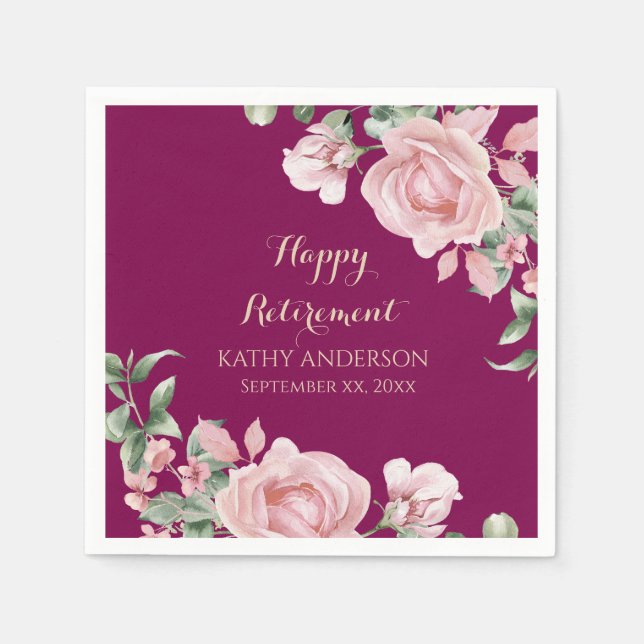 Servilleta De Papel Pink Floral Retirement Party (Anverso)