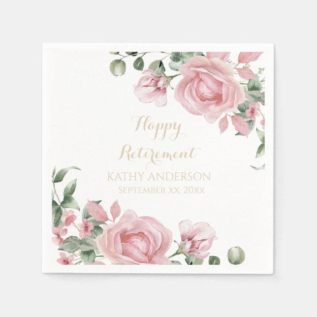 Servilleta De Papel Pink Floral Retirement Party (Anverso)